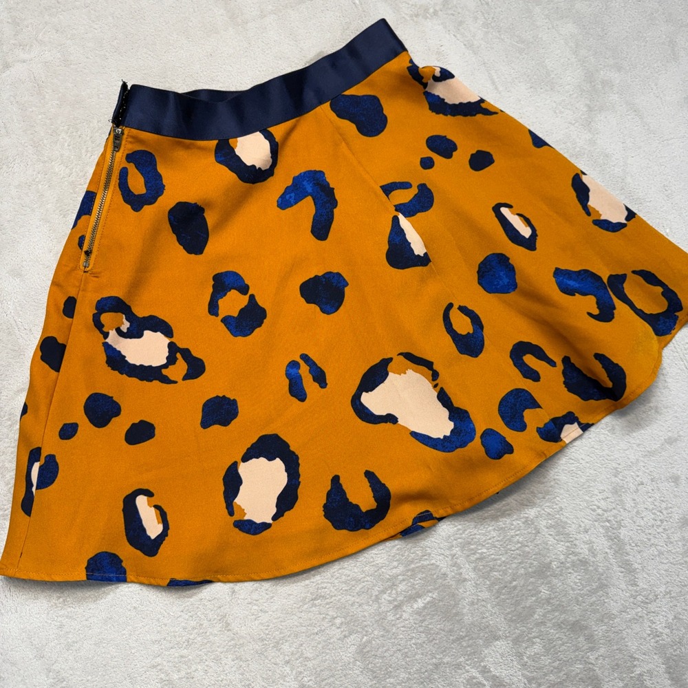 3.1 Phillip Lim Skirt Womens 2 Mini Mustard Yellow Blue Leopard Print A-Line Zip